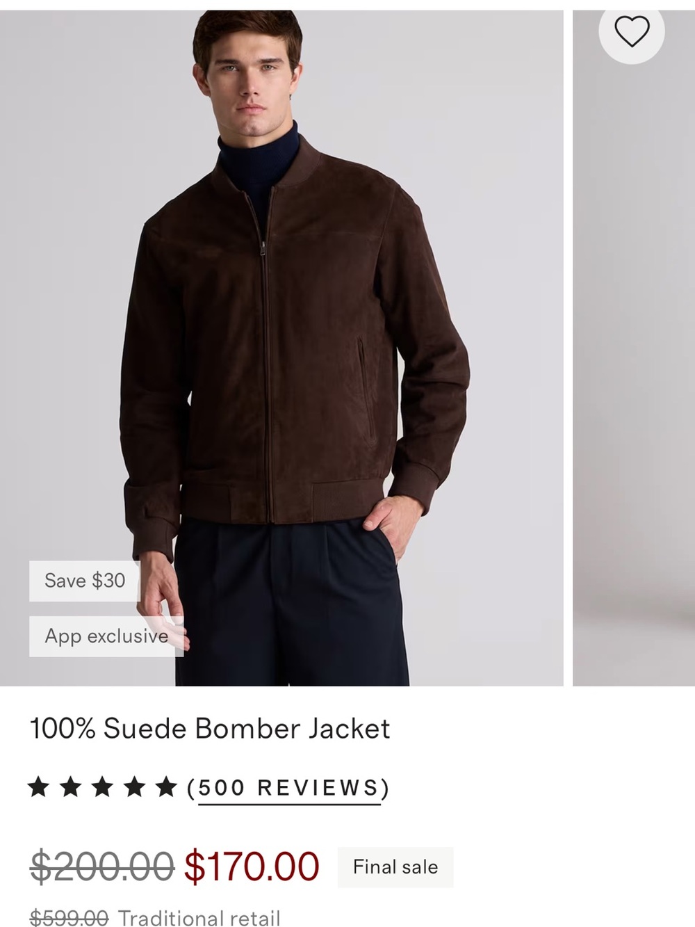 Quince Men's Dark Brown Suede Bomber Jacket